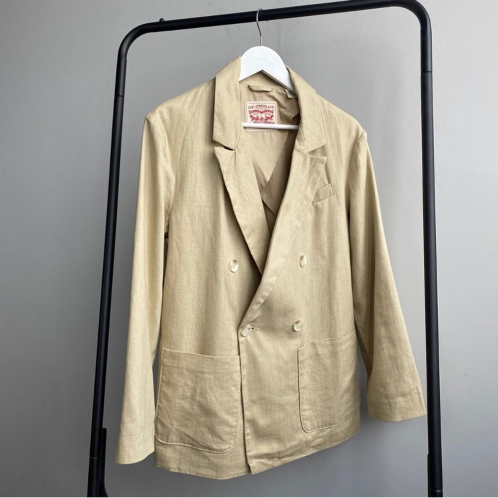 Levi’s Beige Blazer Jacket Linen & Cotton Oversized Boyfriend Womens XS EUC